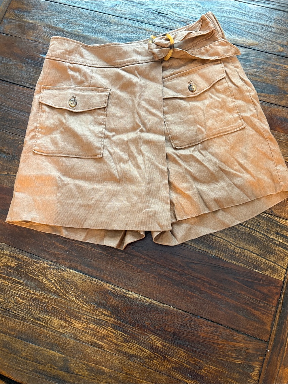 White House Black Market Tan Skort with Buckle Belt